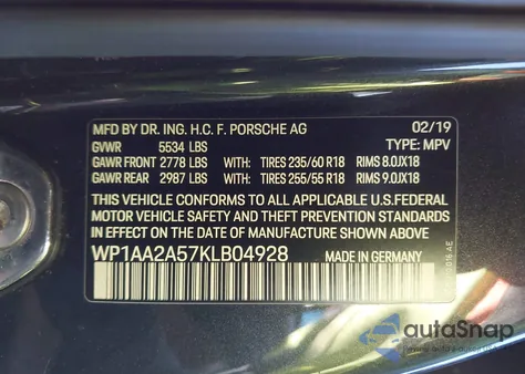 2019 Porsche Macan z USA, uszkodzony, nr VIN WP1AA2A57KLB04928